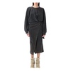 Black Draped Sweatshirt Dress with Tie-Up Waist