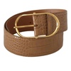 Brown Beige Leather Gold Metal Oval Buckle Belt