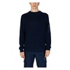 Blue Plain Knit Round Neck Sweater