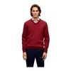Mens V-Neck Pure Wool Sweater in Dark Red