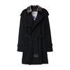 Black Cotton Trench Coat with Check Pattern