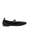 Black Leather Ballerina Shoes Mesh Strap