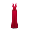 Red Draped V-Neck Long Dress