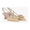 Beige Raffia and Leather Slingback Pumps