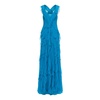 Turquoise Silk Ruffled Gown Maxi Dress