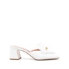 White Leather Sandals with Square Toe and Mid Block Heel