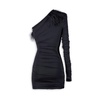 Feather Detail Asymmetrical One-Sleeve Dress