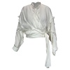 jarl lace-trimmed satin-jacquard wrap top in white viscose