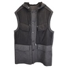 k patch button down hooded vest jacket in grey and black wool and nylon