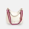 the harriet stone leather bag with red and gold stripe strap
