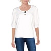 womens crewneck puff sleeve henley