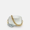 silver leather crossbody bag with gold chain strap
