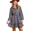 collared neckline button down floral print dress with crochet trimmed details