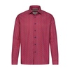red with indigo dot print hidden button down long sleeve shirt