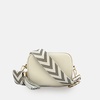 stone leather crossbody bag with olive green arrow strap