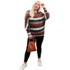 boat neck long bubble sleeve multi stripe print knit top