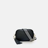 the mini tassel black leather phone bag with black & silver chevron strap