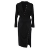 panelled long sleeve buttoned dress in black wool