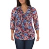 petites womens v neck three quarter sleeve blouse