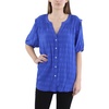 womens smocked ruffled button-down top