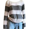 stripe mesh long sleeve top in grey/white
