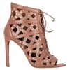 laser cut lace-up peep toe heeled boots in brown leather