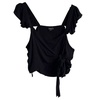 women's faux wrap ruffle tank top in black