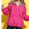 leopard hoodie windbreaker jacket in hot pink