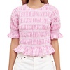 gingham smocked puffed sleeve top in pink