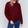 fishnet sleeve crew neck sweater in cabernet
