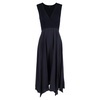 ribbed-knit midi deep v-neck dress in navy blue wool