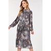 long sleeve pleated snake skin print midi dress