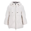 hooded puffer jacket in white acrylic faux fur
