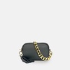 the mini tassel dark grey leather phone bag with gold chain strap