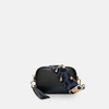 the mini tassel black leather phone bag with navy leopard strap