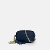 the mini tassel navy leather phone bag with gold chain crossbody strap
