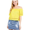 elbow sleeve off the shoulder lace trim eyelet detail woven top