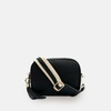 black leather crossbody bag with leather & canvas strap