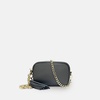 the mini tassel dark grey leather phone bag with gold chain crossbody strap
