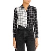 womens printed silk button-down top