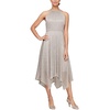 womens metallic handkerchief hem midi dress