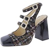 lymen womens tweed embellished block heels