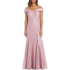 petites womens off-the-shoulder lace evening dress
