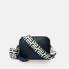 black leather crossbody bag with black & stone maze strap