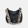the harriet black leather bag with pale pink leopard strap
