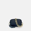 the mini tassel navy leather phone bag with gold chain strap