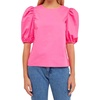 poplin puff sleeve blouse in fuchsia