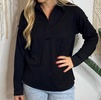 textured collared v-neck sweater in black