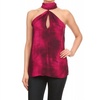 high neck tie-dye keyhole top in magenta