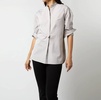christiane bib front tunic top in taupe/white bengal stripe poplin